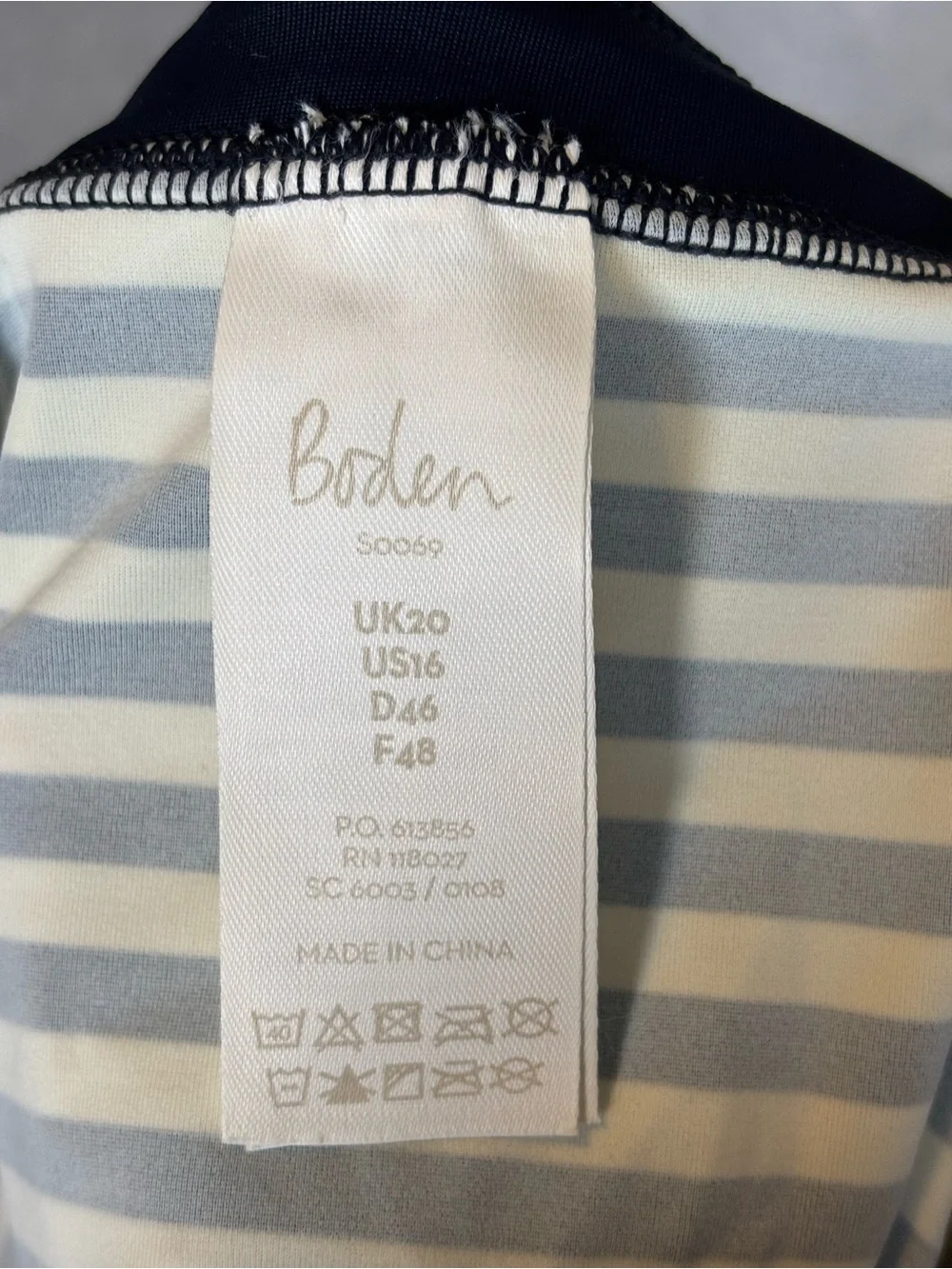 Boden Striped Halter Tankini Swim Top-Navy/Ivory White-Women Size 16